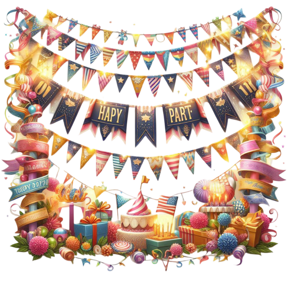 Collection of Confetti and Decorative Elements with Banners and Ribbons png