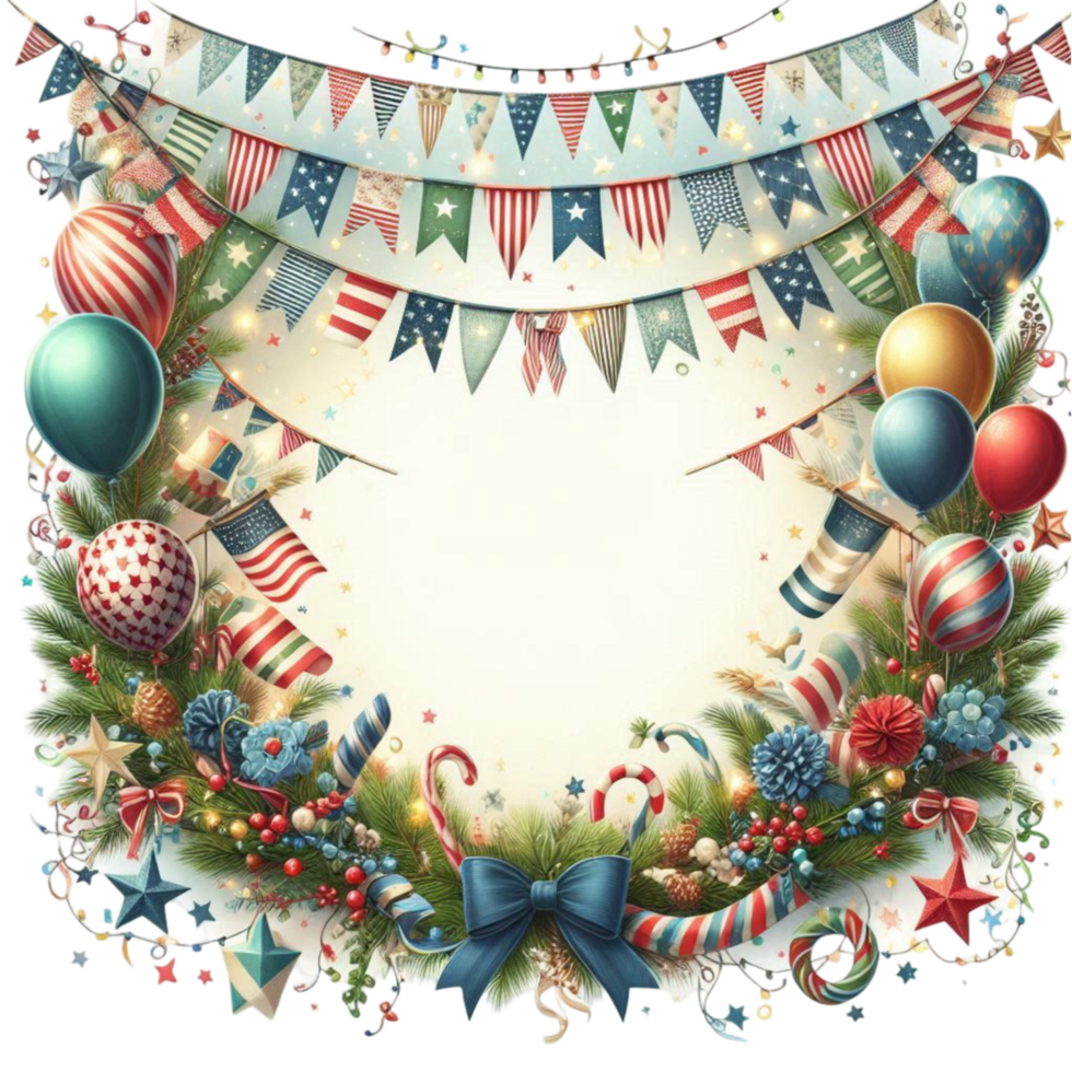 Festive Wreath with Patriotic Bunting and a Bow png