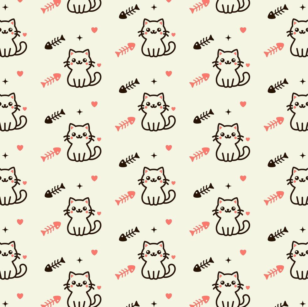 Cat and Fish Pattern, Pattern Image Free vector