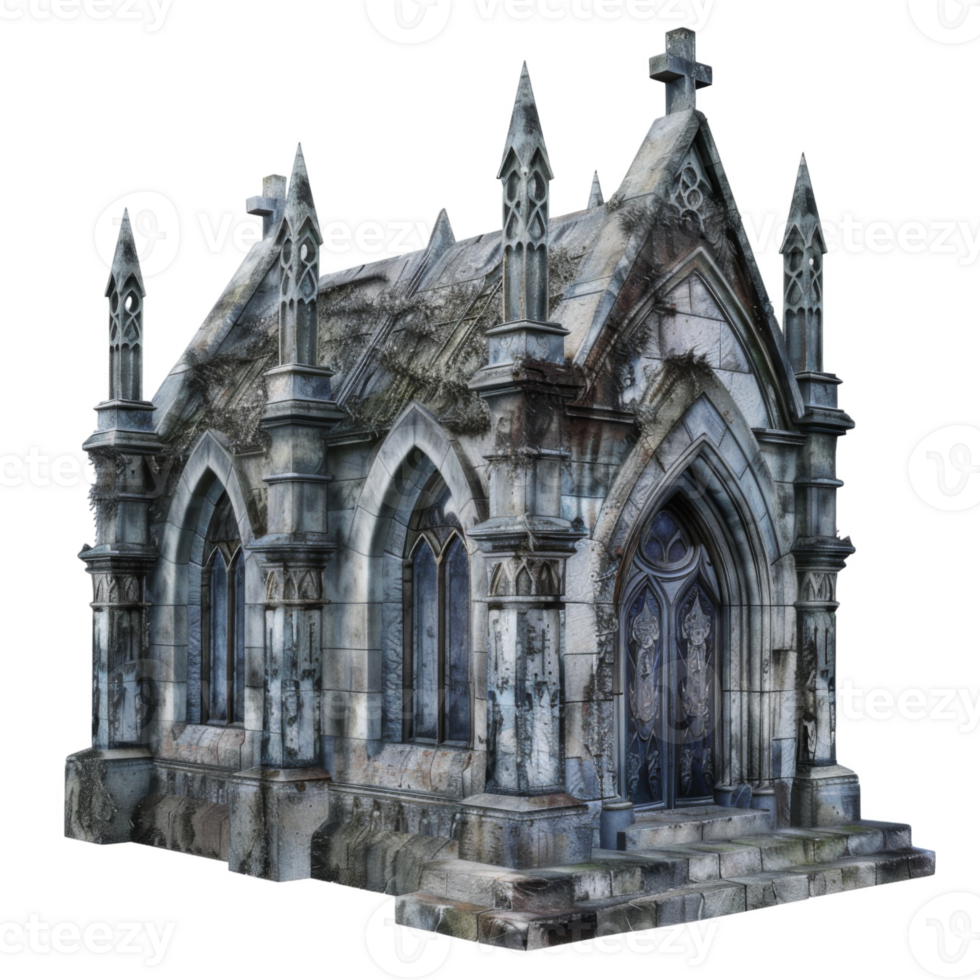 A Gothic Mausoleum with Stone Facade and Ornate Details png