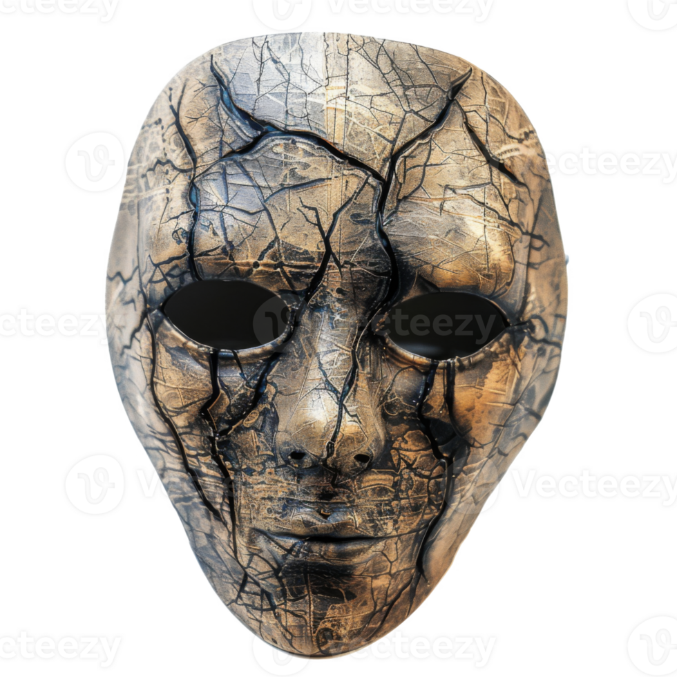 Cracked and Worn Mask with Black Eyes png
