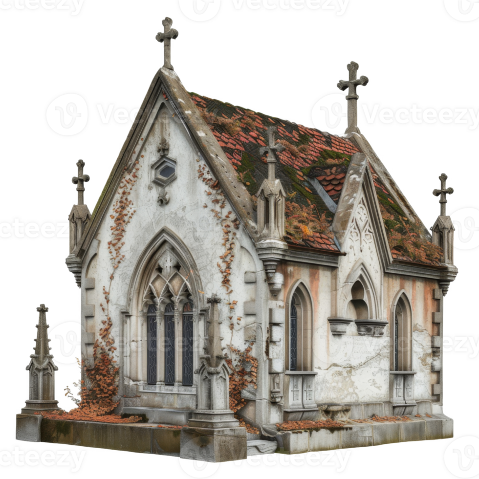 Old Stone Chapel with Ivy and Crosses png