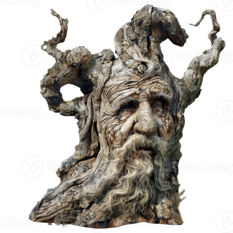 Weathered Tree Trunk Carved into a Human Face png