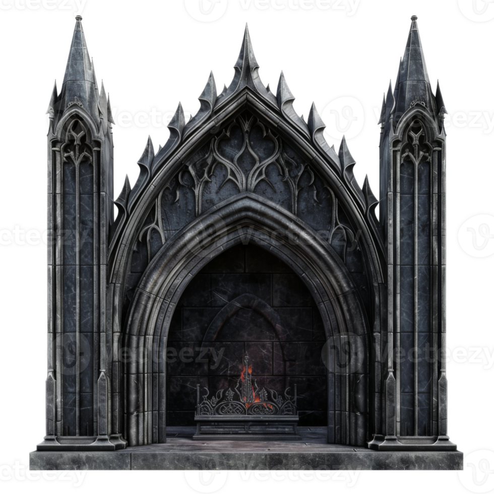 Gothic Archway Fireplace with Flames png