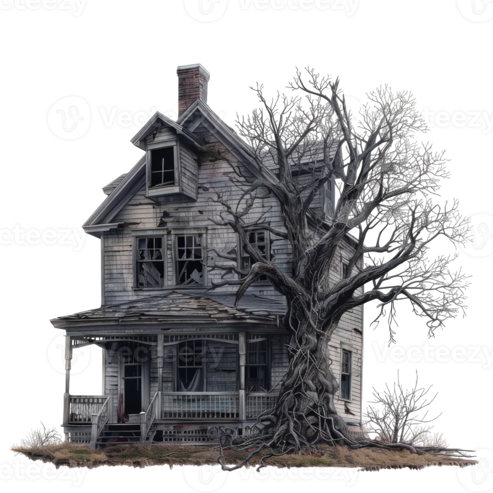 A Haunted House Embraced by a Twisted Tree png