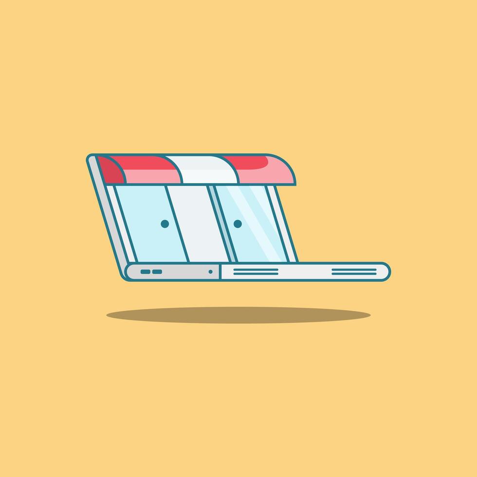 Shop On Laptop Online Shopping Elements Cartoon Illustration Icon vector