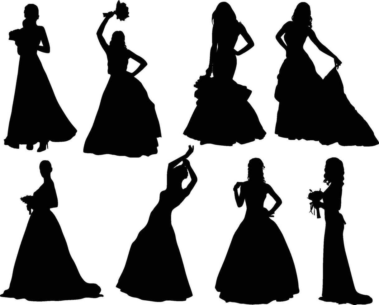 bridal silhouettes in different poses vector