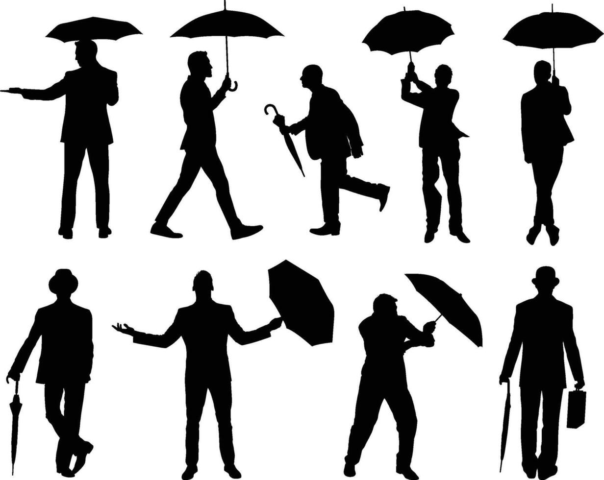 man with umbrella silhouette vector