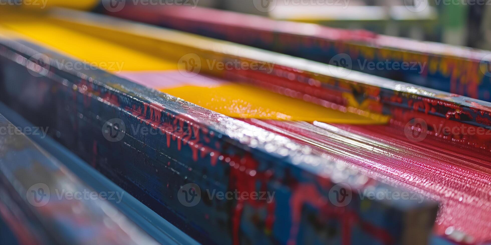 CloseUp of Colorful Ink Printing Process on Industrial Machine photo