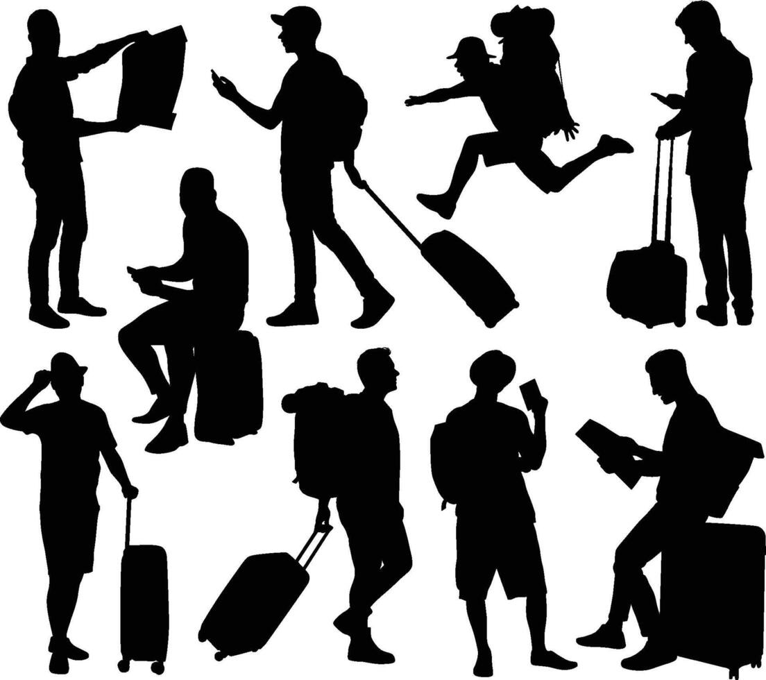 man traveling for adventure silhouettes vector
