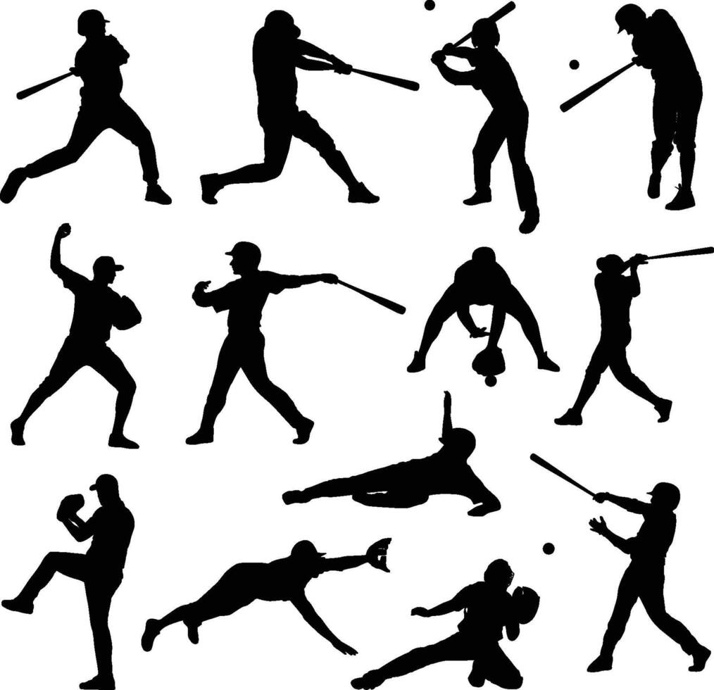 Baseball player silhouettes vector