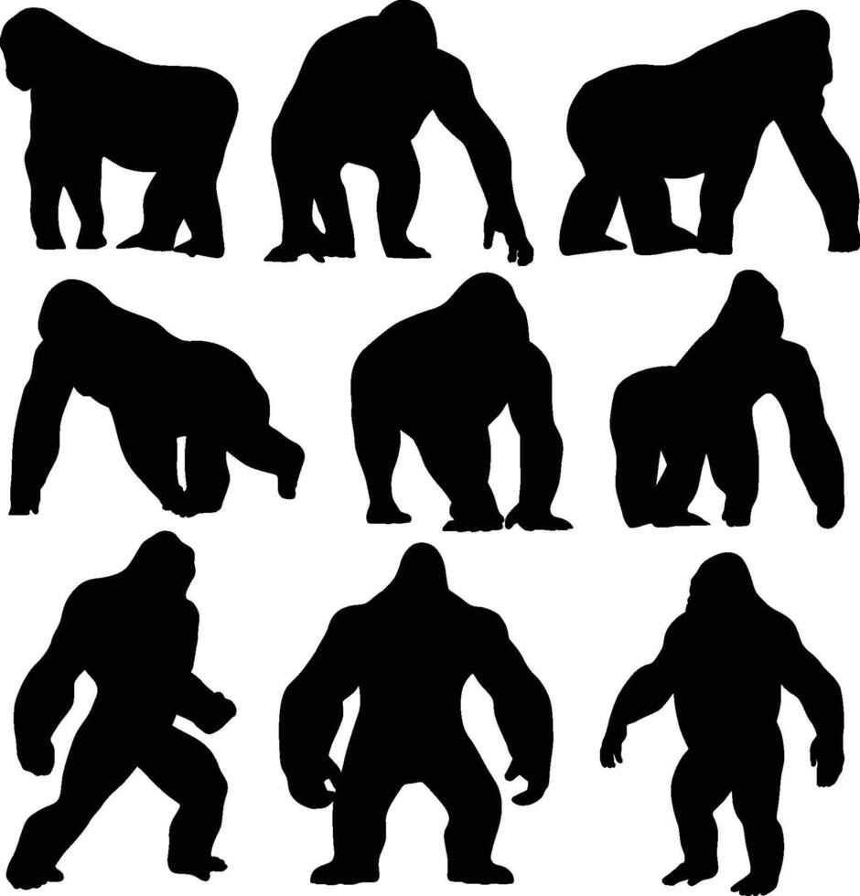 gorilla silhouettes set vector