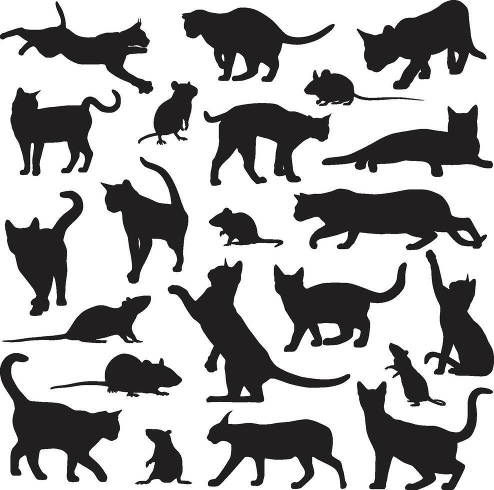 animal rat and cat silhouette vector