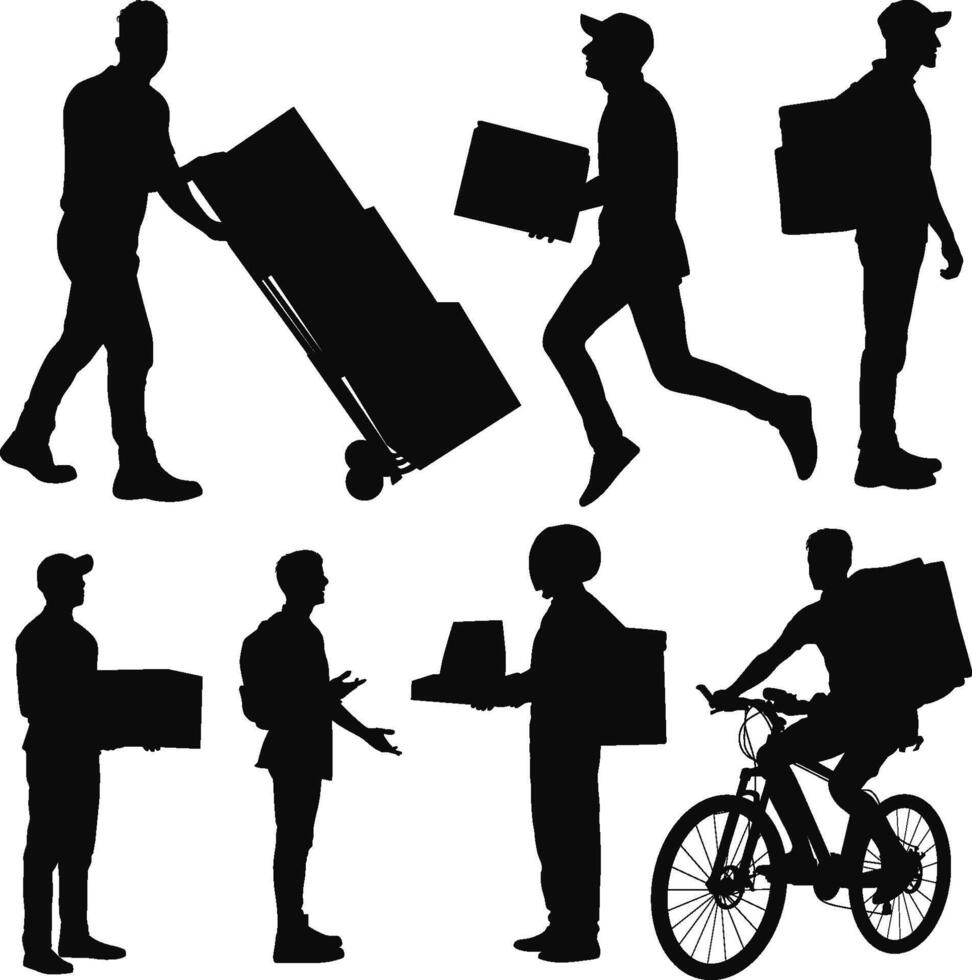 courier service silhouettes and delivery man vector