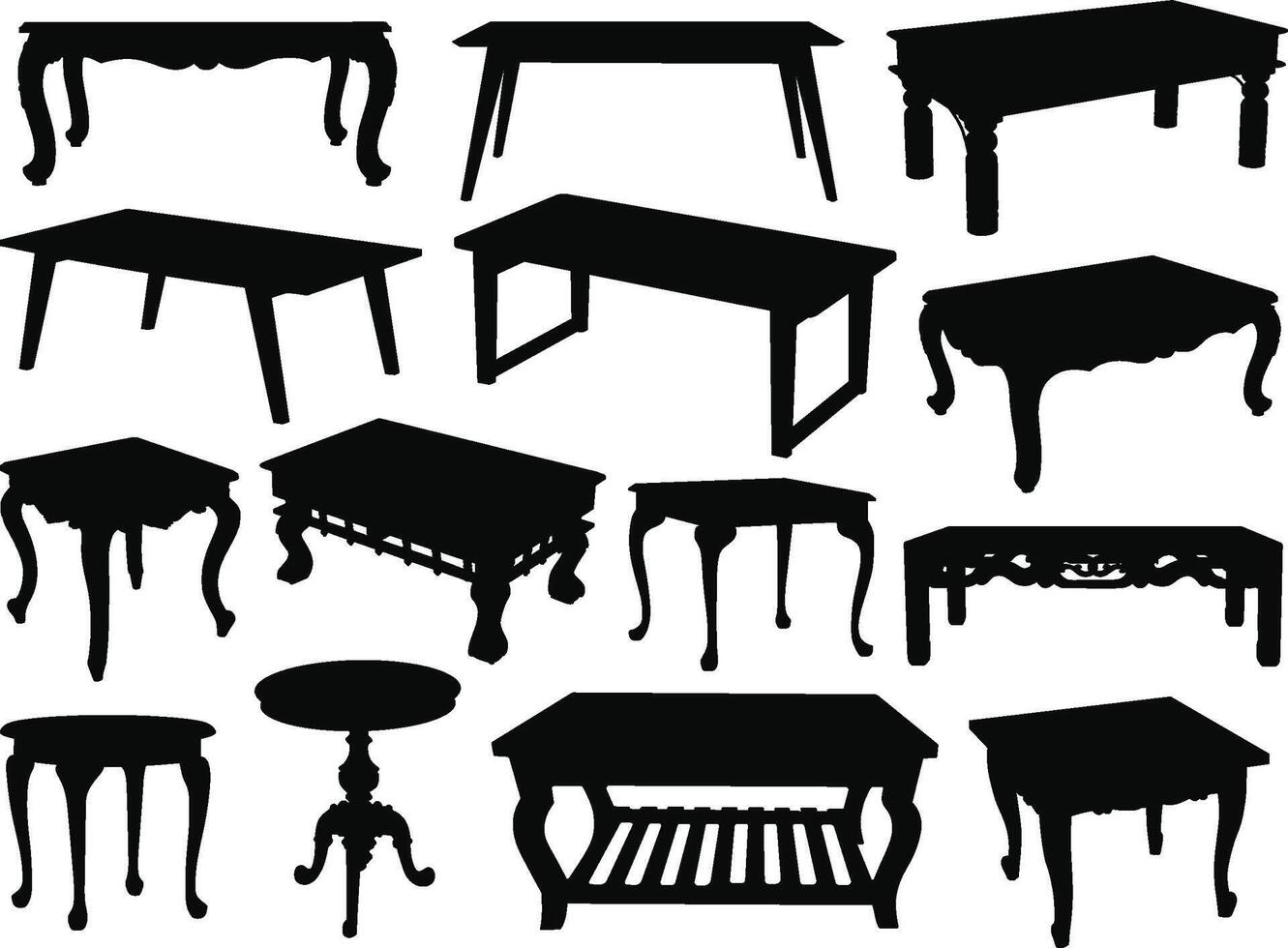 wooden desk silhouettes vector