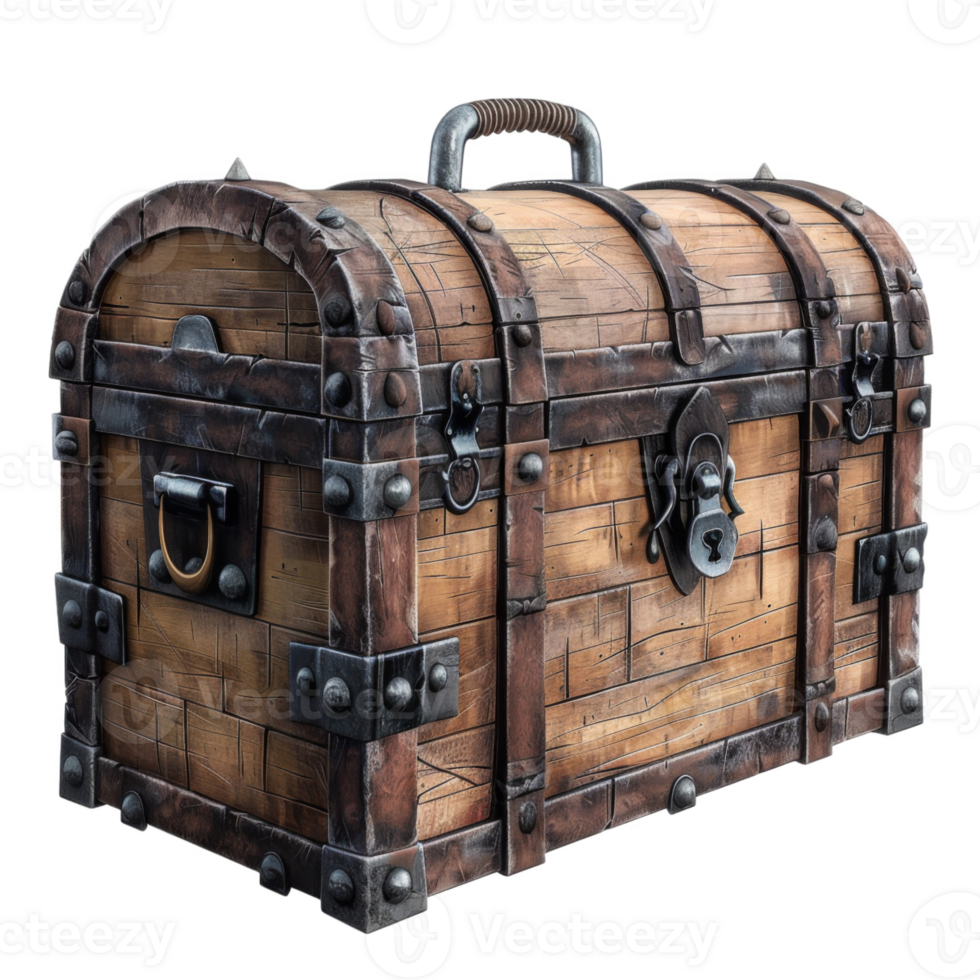 A wooden chest with metal handles and locks png