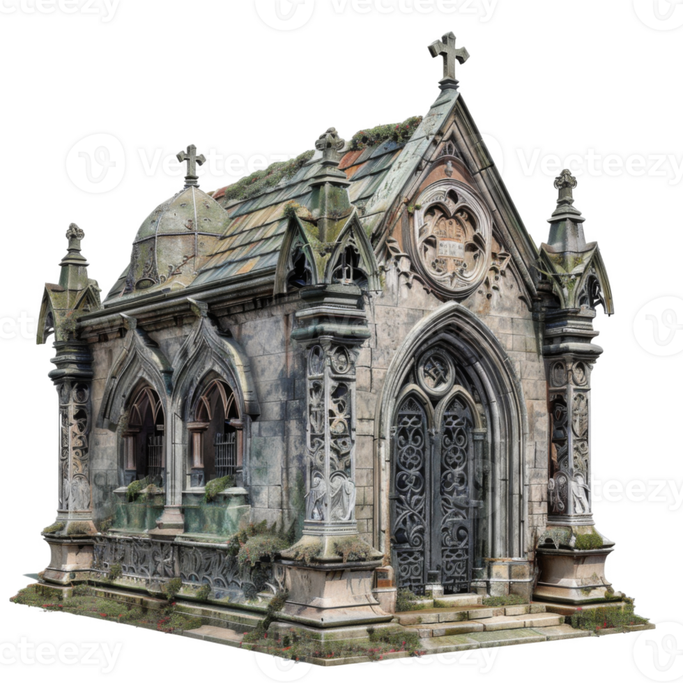 A small gothic building with a cross on top png