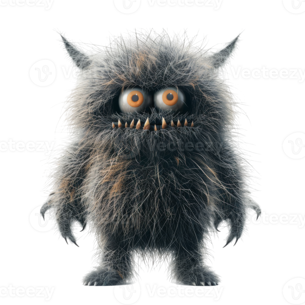 A Furry Monster with Sharp Teeth and Large Orange Eyes png