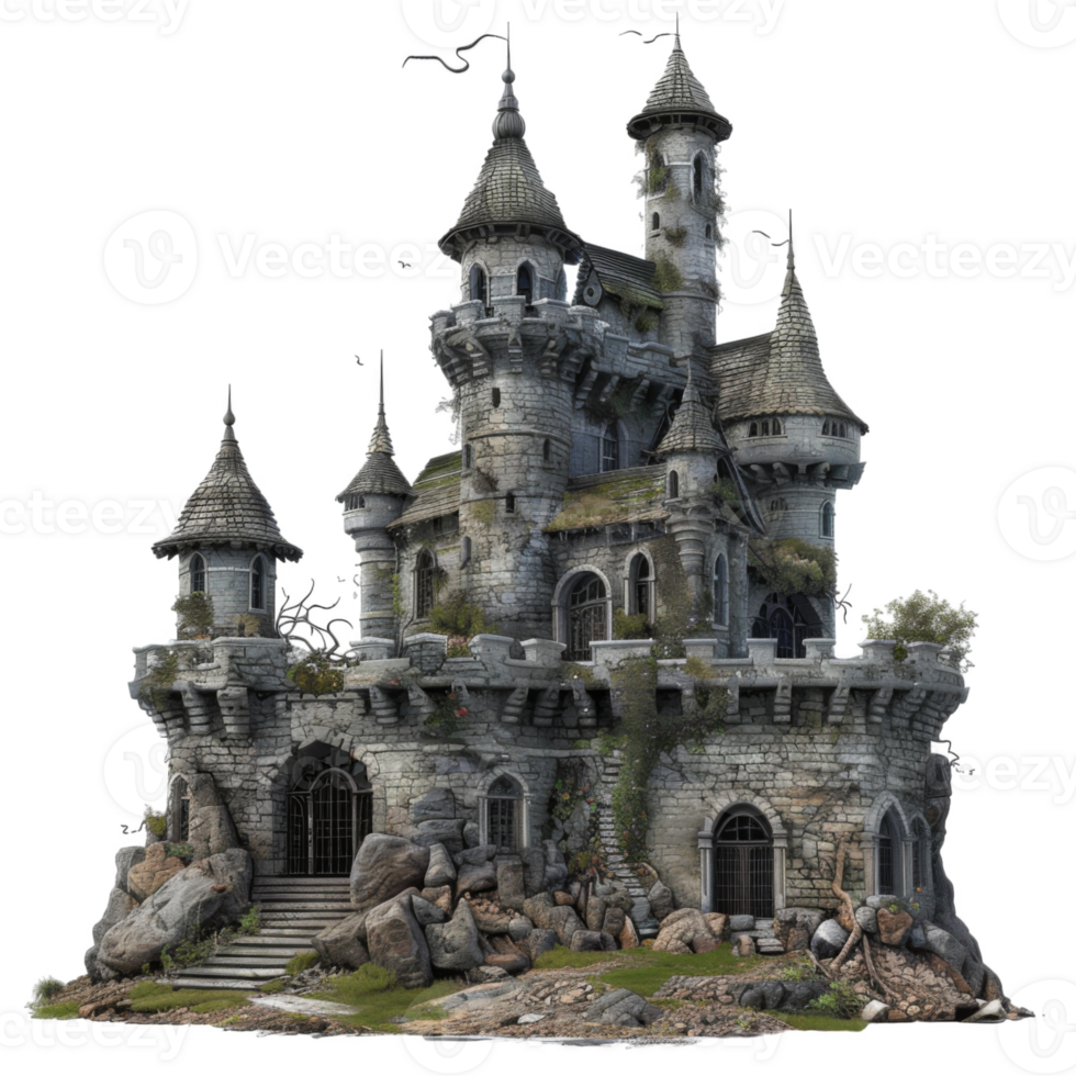 An Ancient Stone Castle with Towers and a Winding Path png