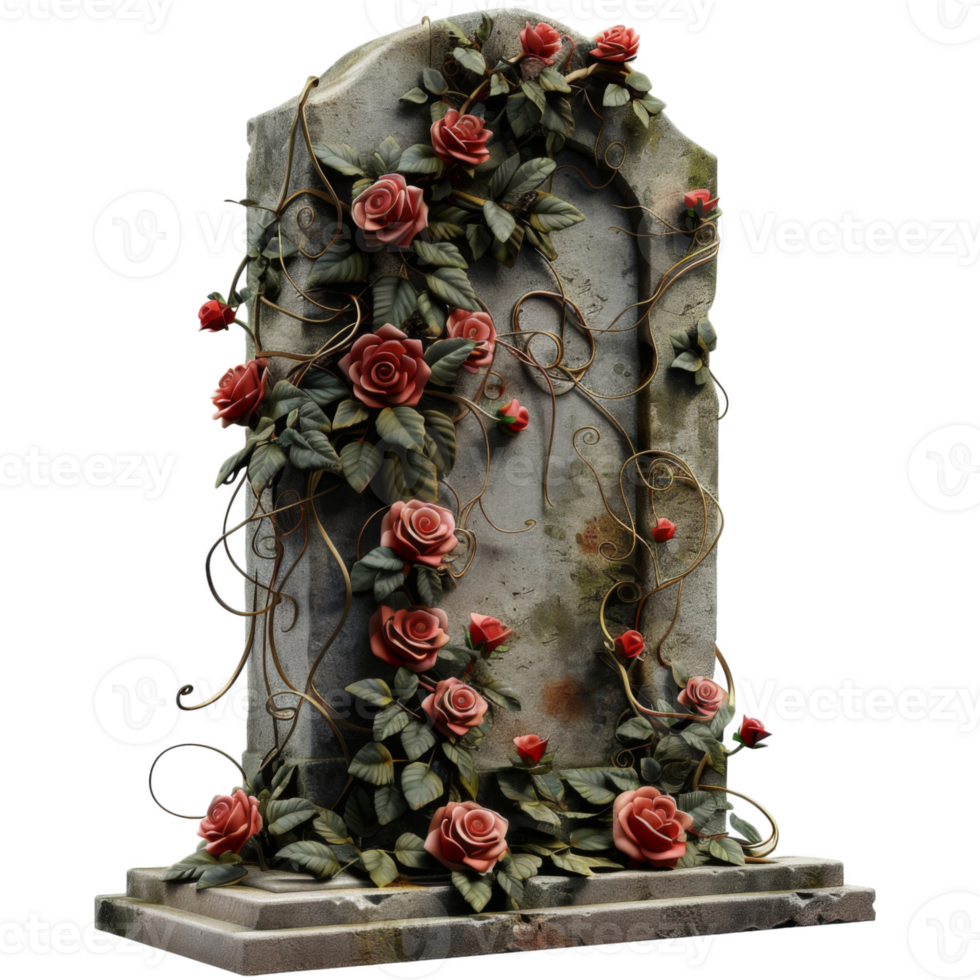 Stone Monument Adorned with a Tapestry of Roses png