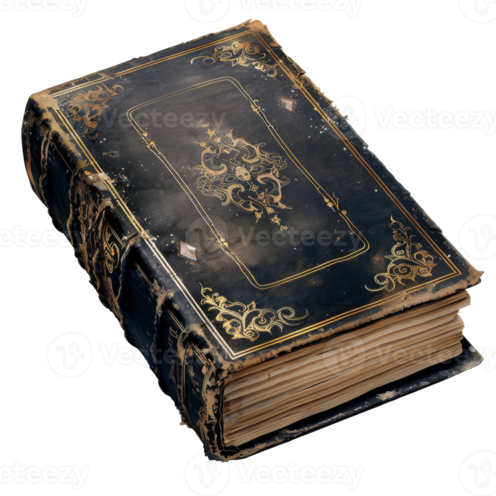 An Old, Worn Book with Ornate Gold Design png