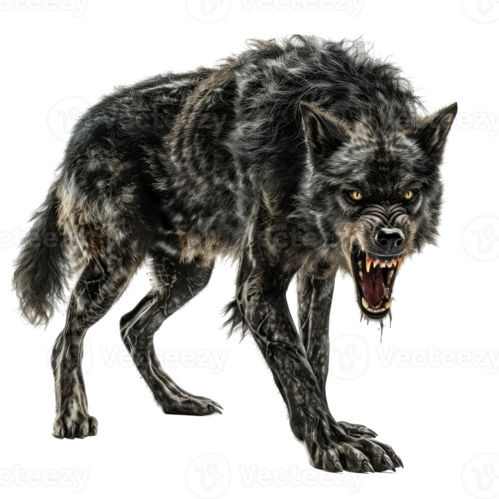 A snarling, black wolf with a dark, menacing look. png