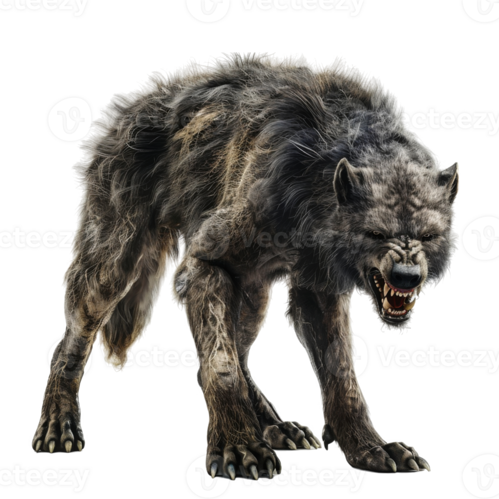 A snarling grey wolf with sharp teeth and claws png