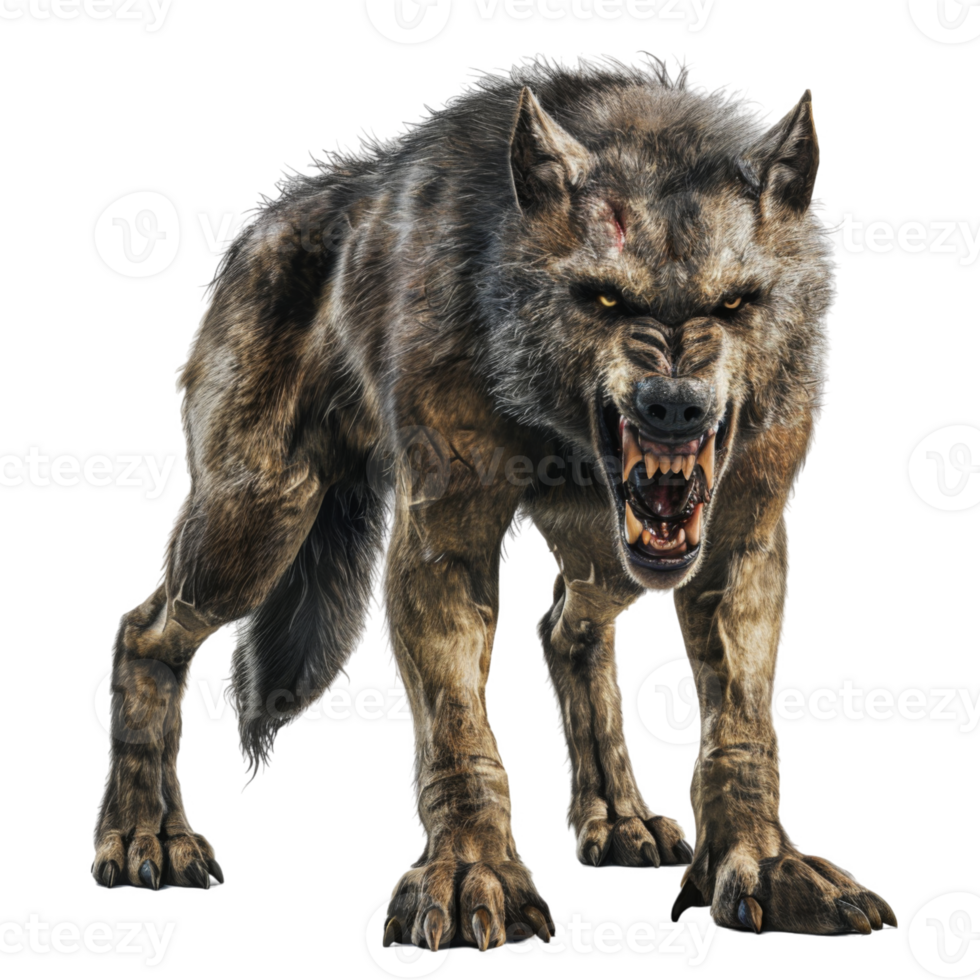 A Ferocious Wolf with Bared Teeth and Sharp Claws png