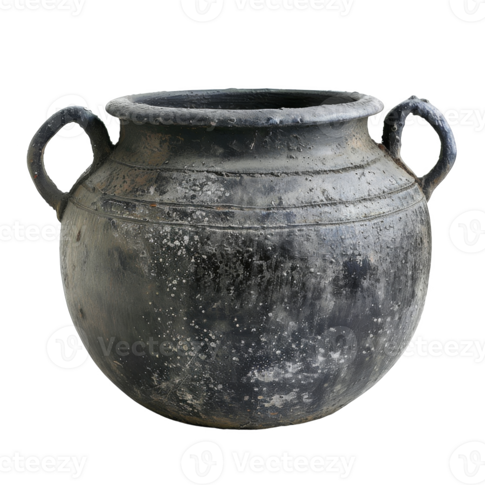 An Ancient Black Clay Pot with Two Handles png