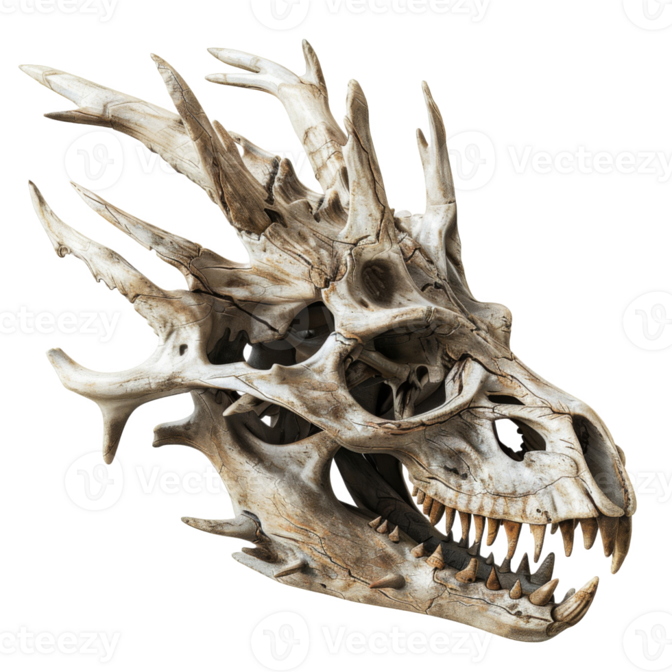 Detailed Skull of a Mythical Dragon with Spiked Horns png
