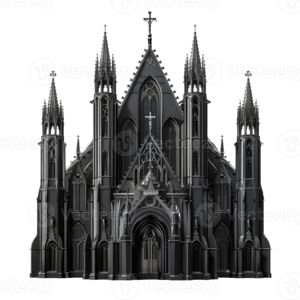 Black Gothic Cathedral with Ornate Detailing png