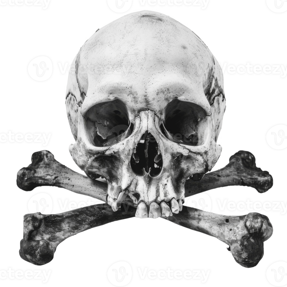 Human Skull with Crossed Bones in Monochrome png