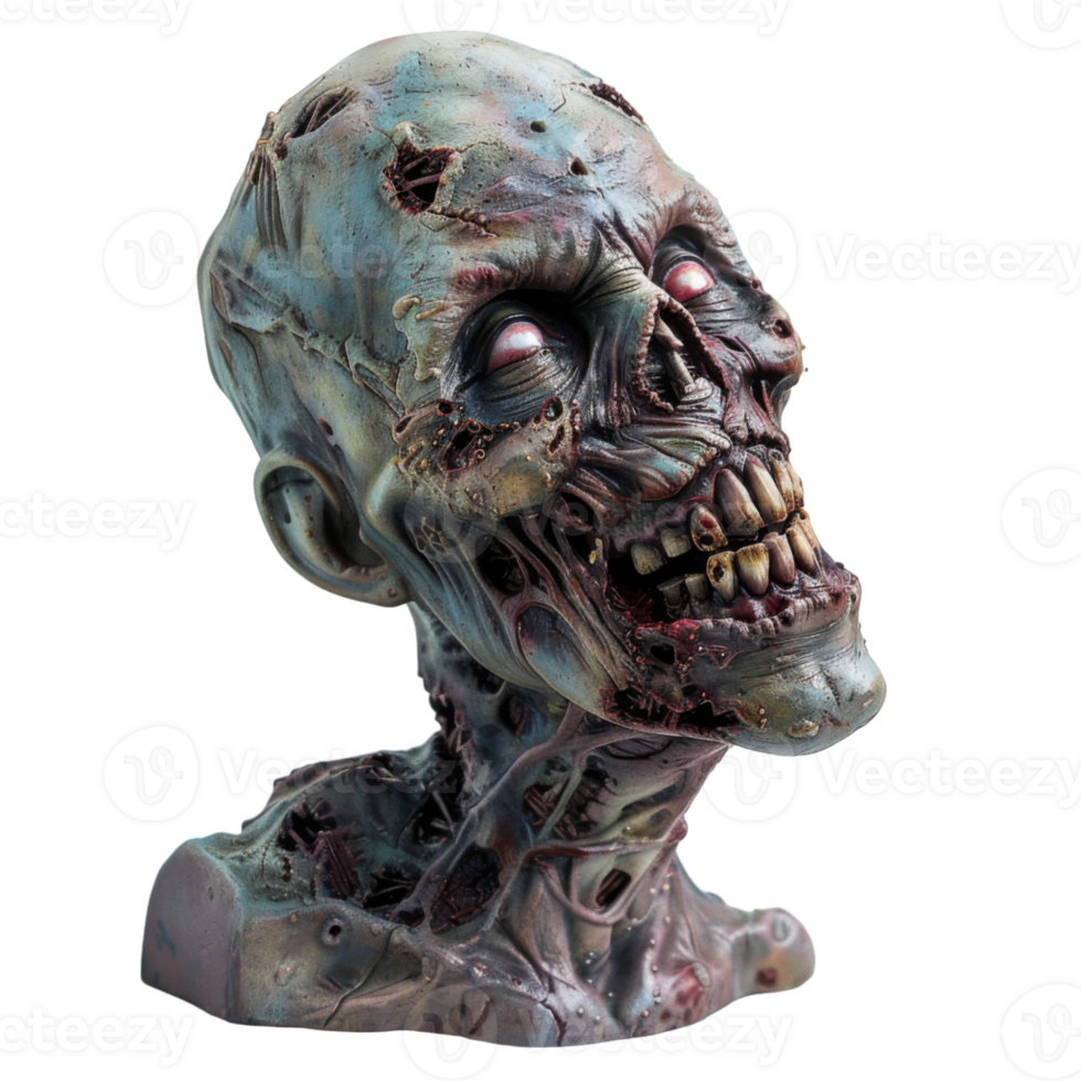 A grotesque zombie head with exposed flesh and teeth png