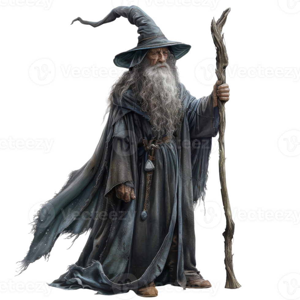 An Elderly Wizard With a Long White Beard, Holding a Staff png