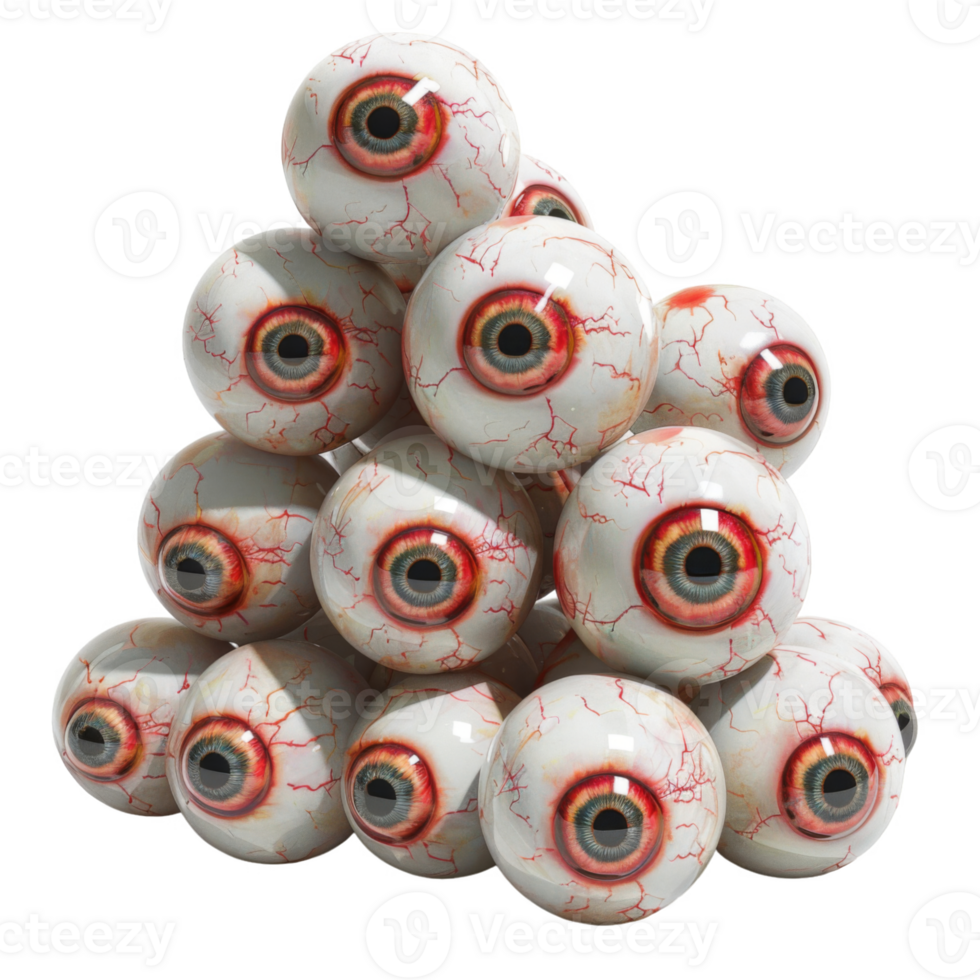 A Pyramid of Realistic Eyeballs with Red Veins png