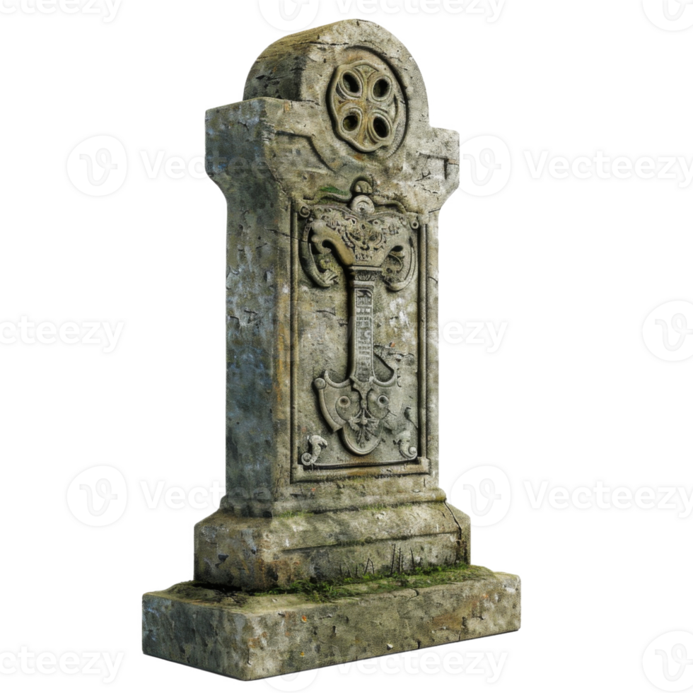 An Ornate Stone Gravestone with a Carved Anchor png