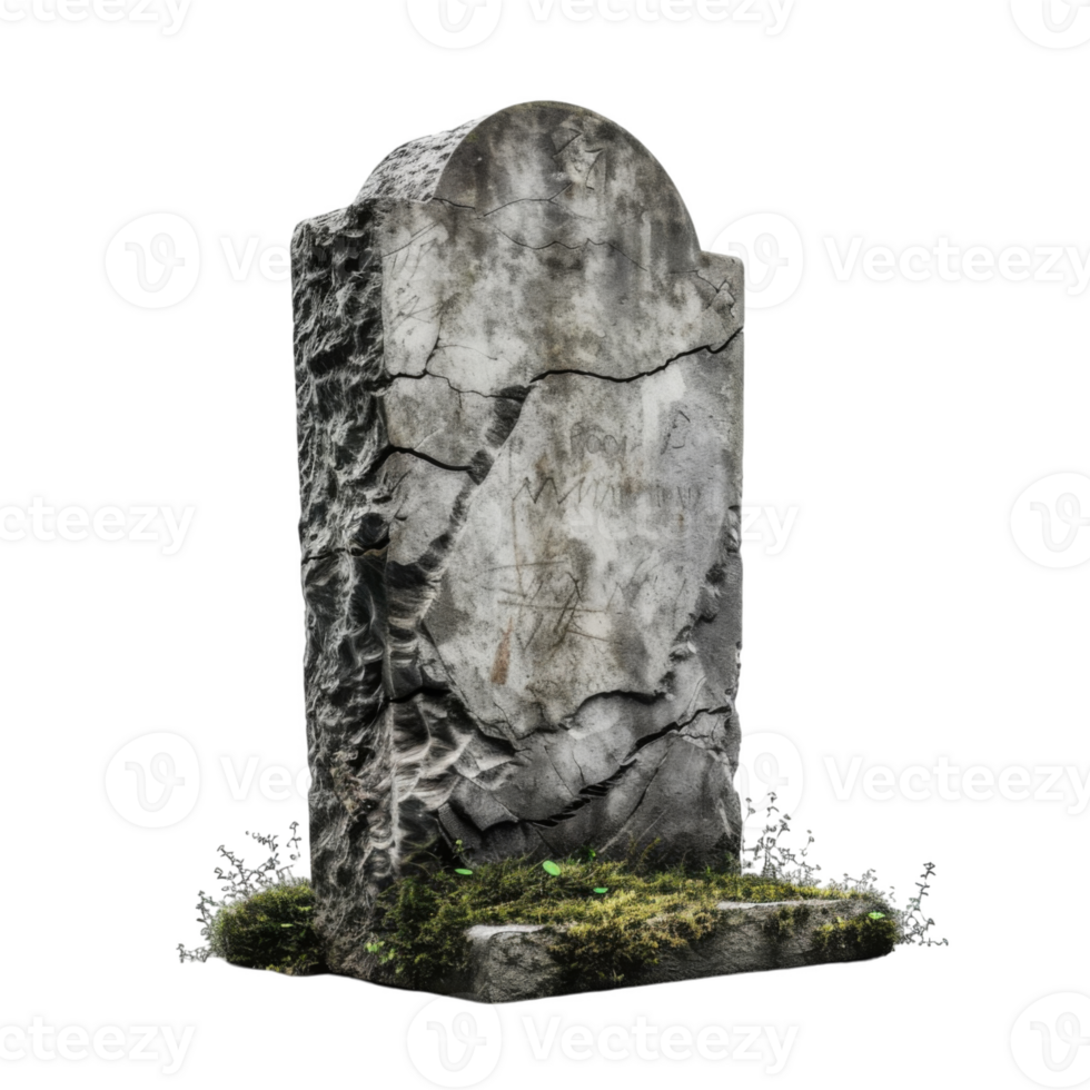 Weathered and Cracked Gravestone with Moss png