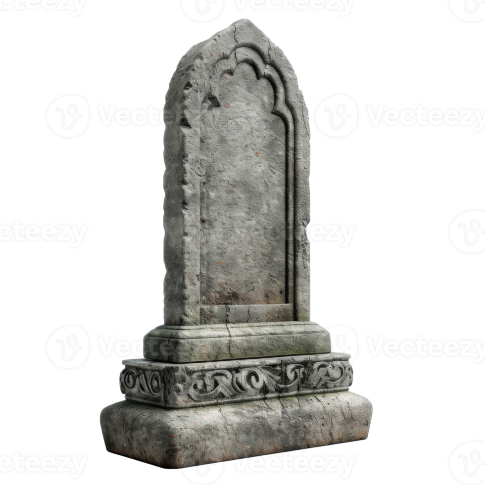 Weathered Stone Gravestone with Ornate Base png
