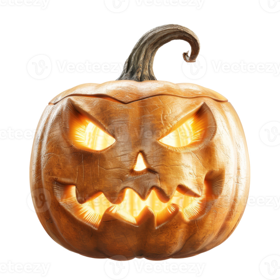 Glowing Jack-o'-lantern with an Evil Grin and Wrinkled Skin png
