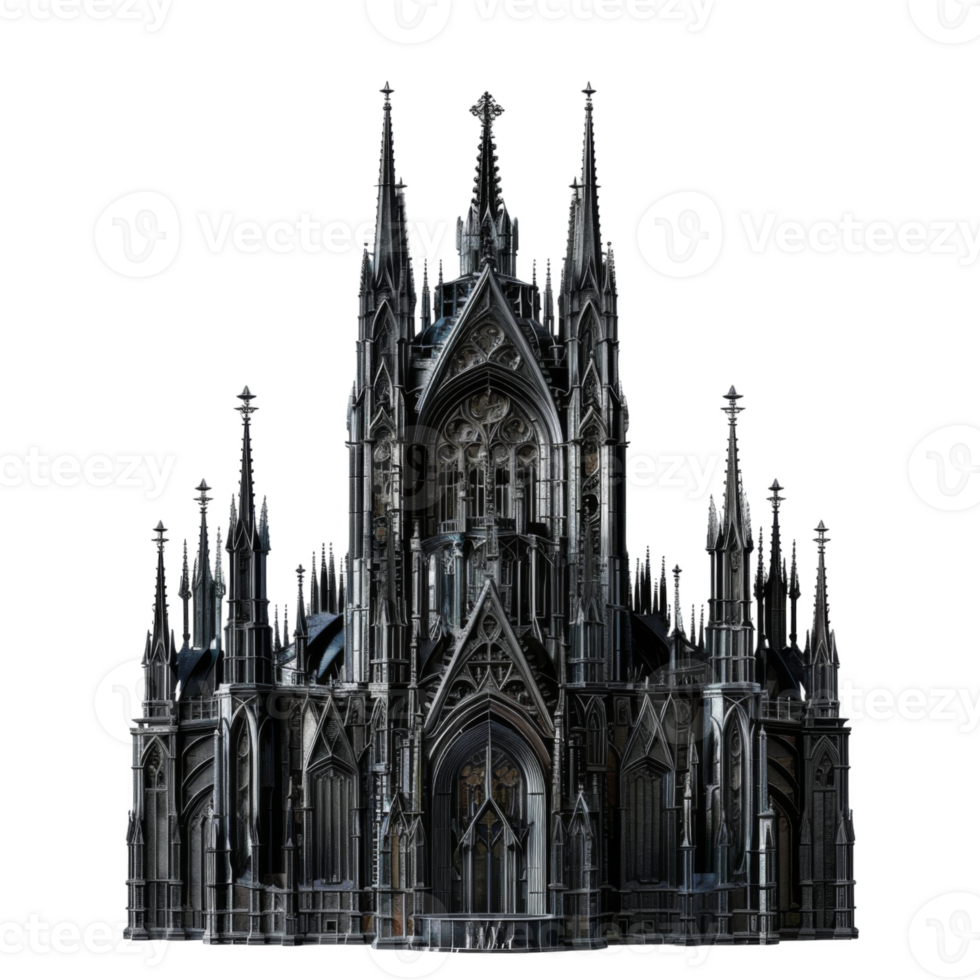A Detailed Black and White Gothic Cathedral Architecture png