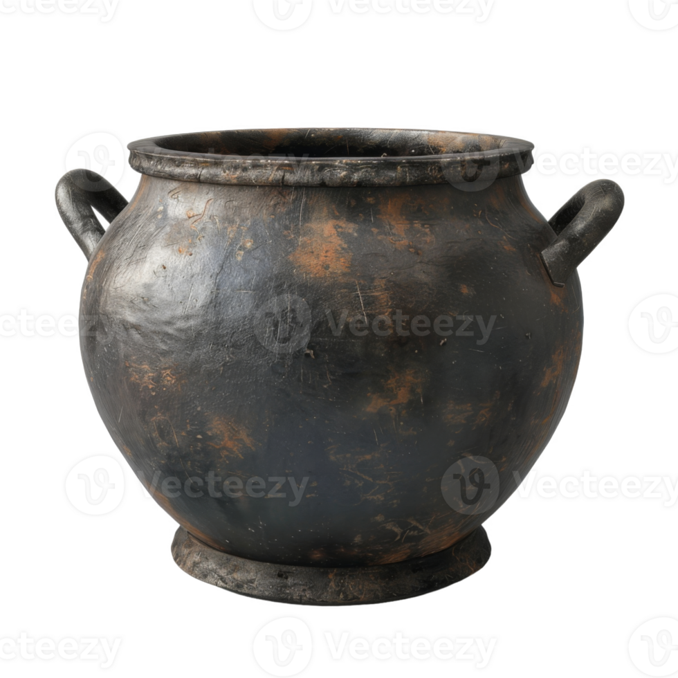 Ancient Clay Pot with Two Handles and Worn Finish png