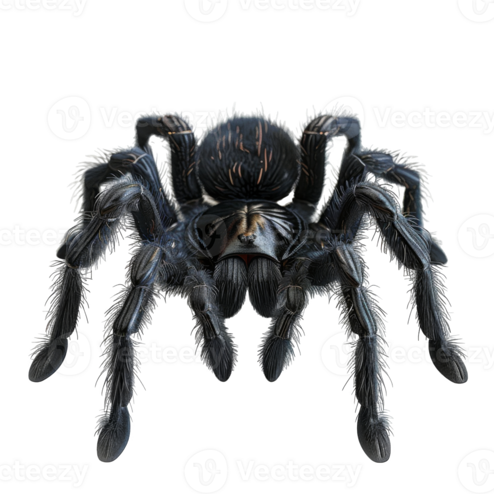 Close-up of a Black Tarantula Spider with Eight Legs and a Fuzzy Body png