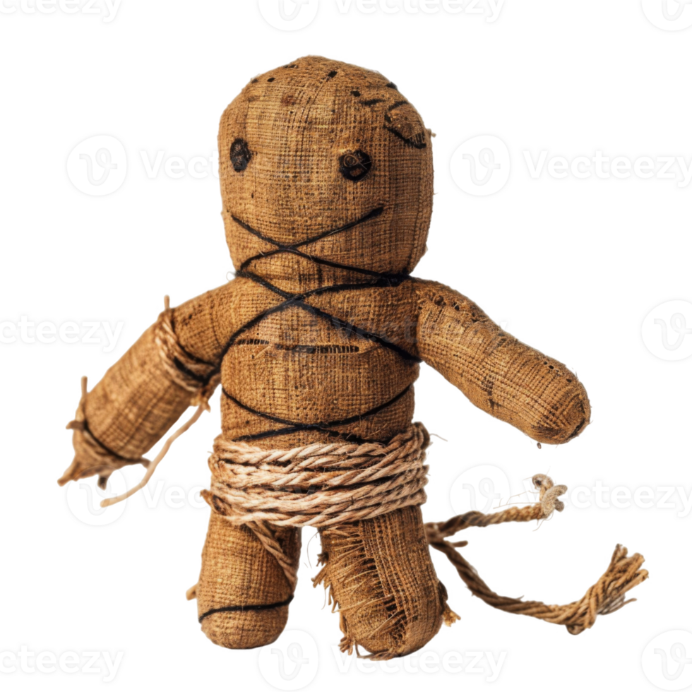 A Voodoo Doll Made From Brown Fabric With Rope Binding png