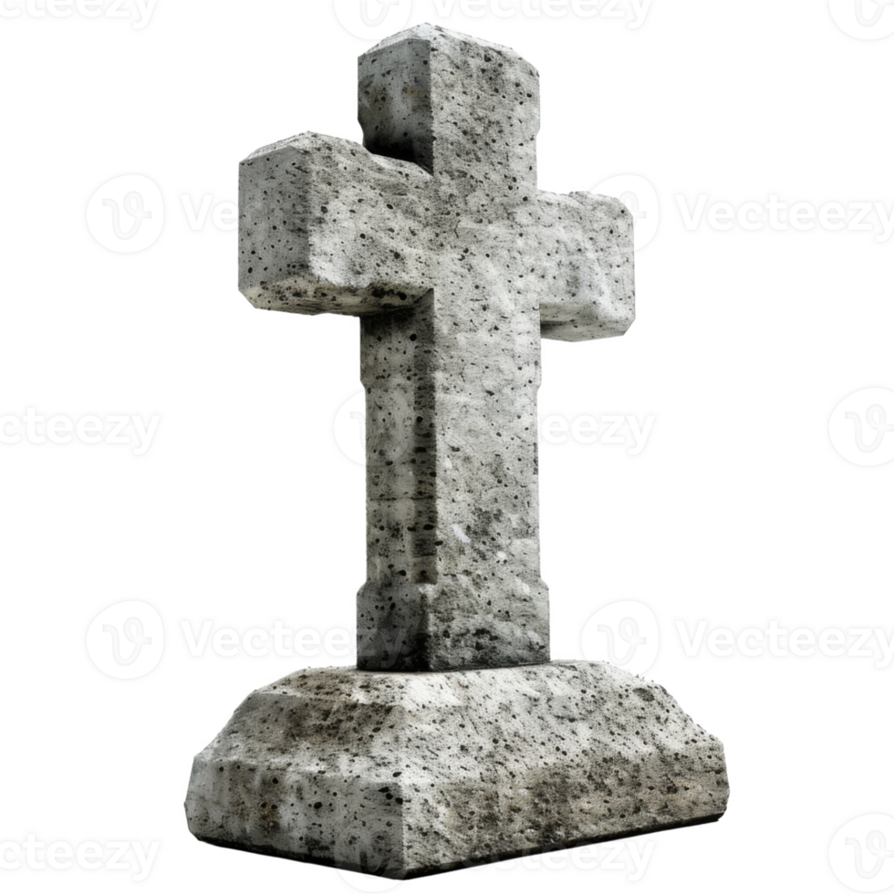 Stone Cross Monument with Weathered Surface png