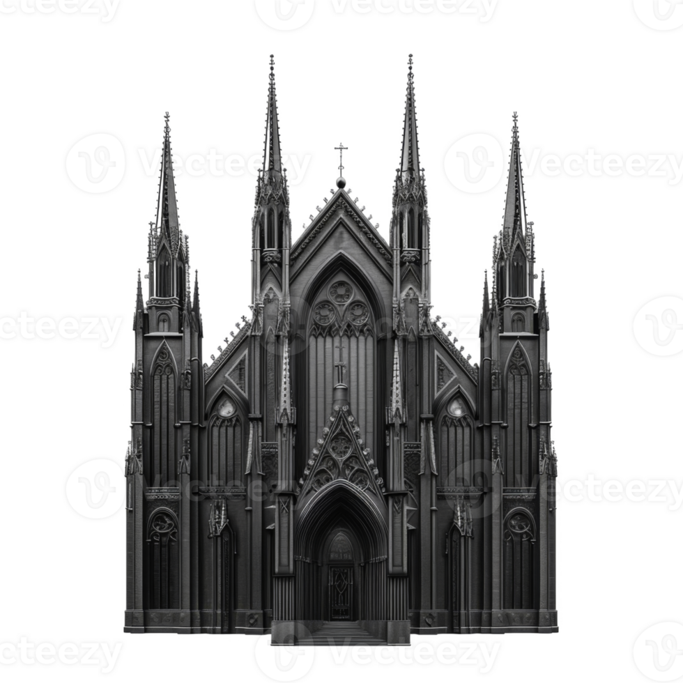 Black and White Gothic Cathedral Facade png