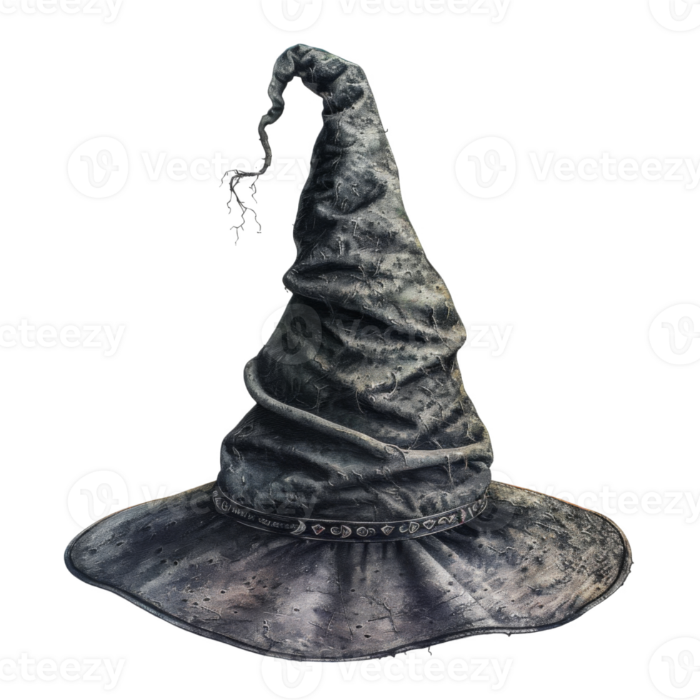 A Worn and Twisted Witch's Hat with Intricate Details png