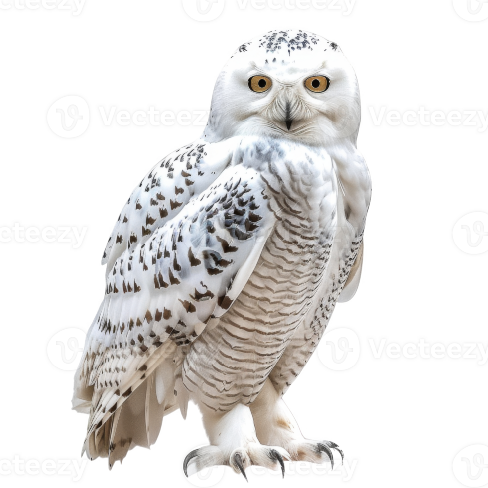 A Snowy Owl with White and Black Feathered Plumage png