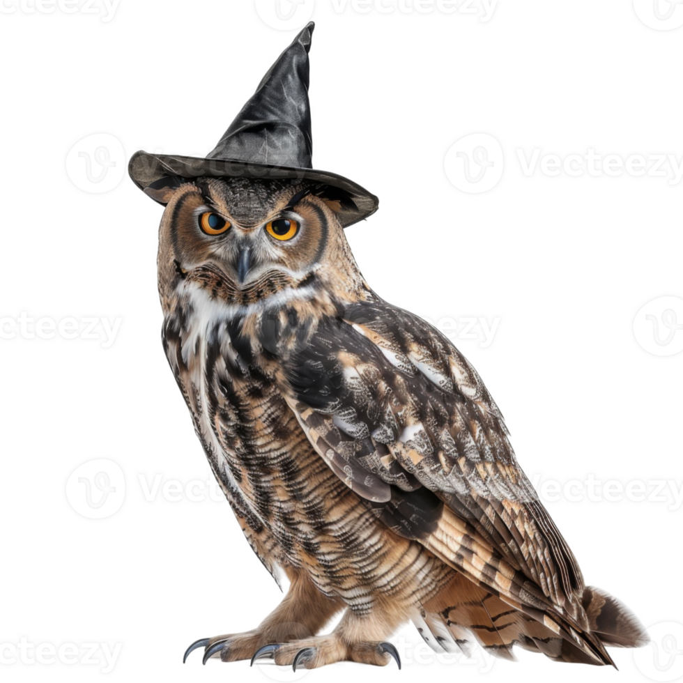 A Great Horned Owl Wearing a Witch's Hat png