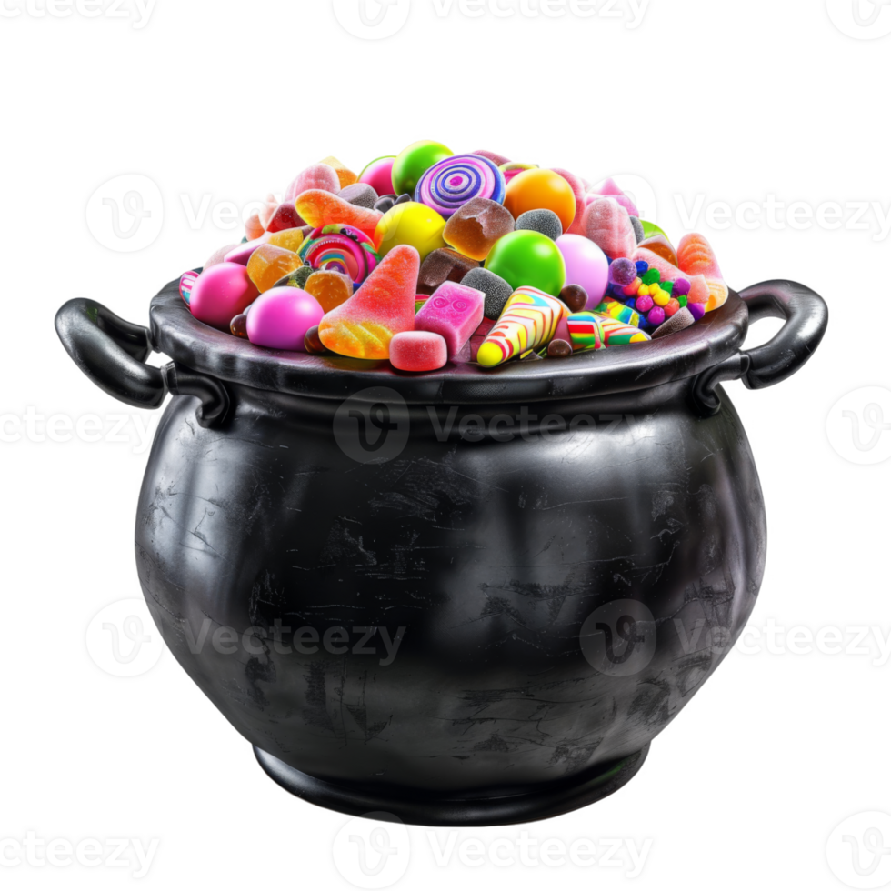 Black Cauldron Filled with Colorful Candies png
