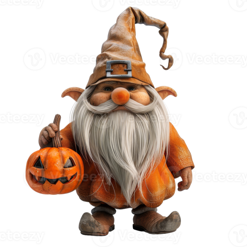 A Halloween Gnome Holding a Jack-o'-Lantern png